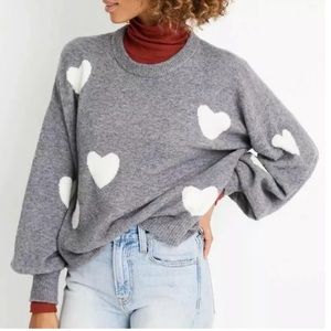 Madewell Heart Dot Balloon-Sleeve Sweater XL Gray